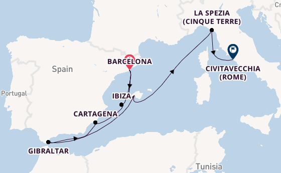 Westelijke Middellandse Zee vanaf Barcelona, Spanje met AIDAcosma