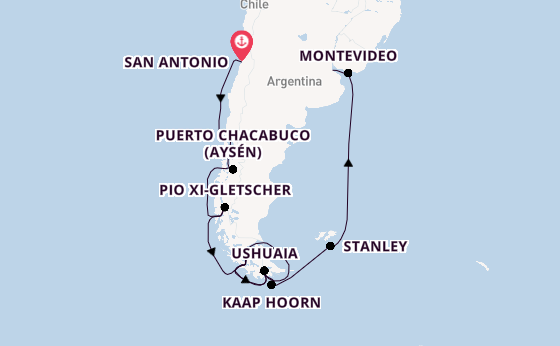 Zuid-Amerika vanaf San Antonio, Chili met de Nieuw Amsterdam