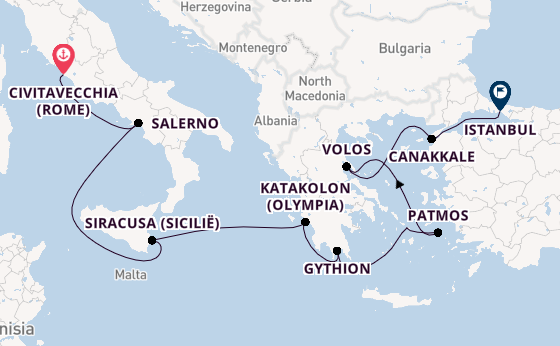 Middellandse Zee vanaf Civitavecchia (Rome), Italië met de Sirena