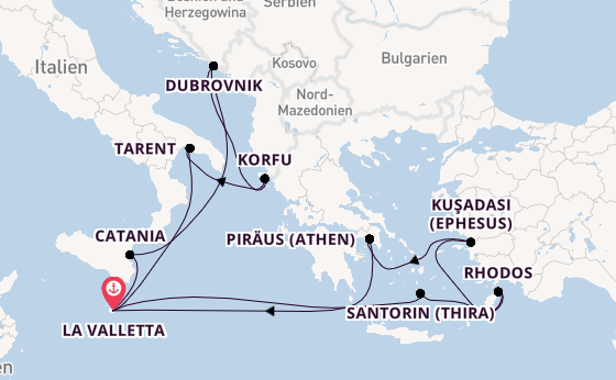 Mittelmeer ab La Valletta, Malta auf der Azura