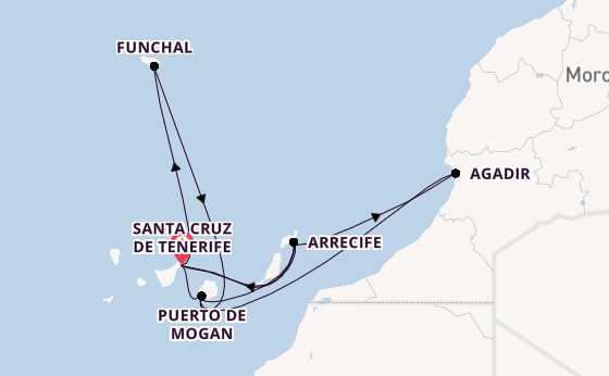 Canary Islands from Santa Cruz de Tenerife, Spain with the Azura
