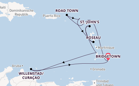 Südliche Karibik ab Bridgetown, Barbados auf der Arvia