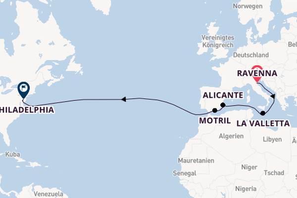 Transatlantik ab Ravenna, Italien auf der Norwegian Pearl