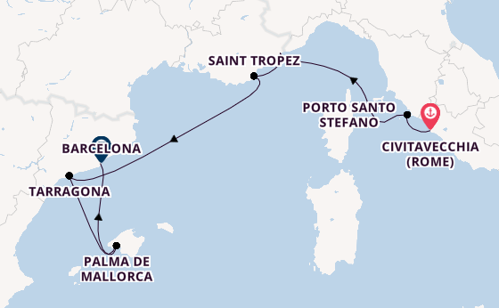Westelijke Middellandse Zee vanaf Civitavecchia (Rome), Italië met de EXPLORA I