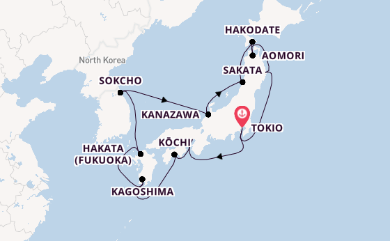 Japan vanaf Tokio, Japan met de Noordam