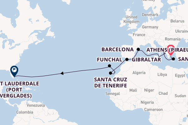 Transatlantic from Athens (Piraeus), Greece with the Sun Princess