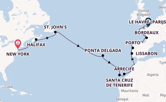 trans-Atlantisch vanaf New York, Verenigde Staten met de Seven Seas Mariner