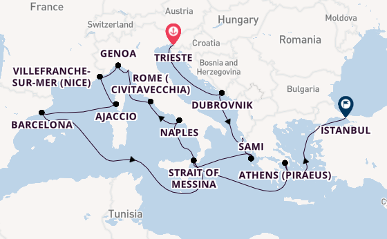 Mediterranean Sea from Trieste, Italy with the Queen Elizabeth