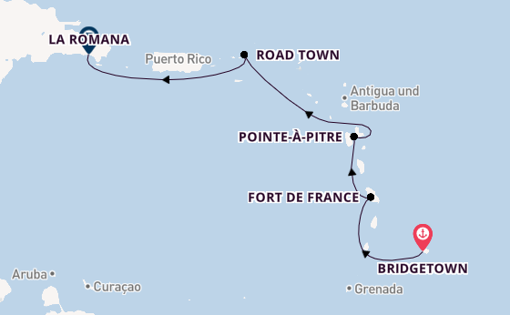 Karibik ab Bridgetown, Barbados auf der MSC Opera