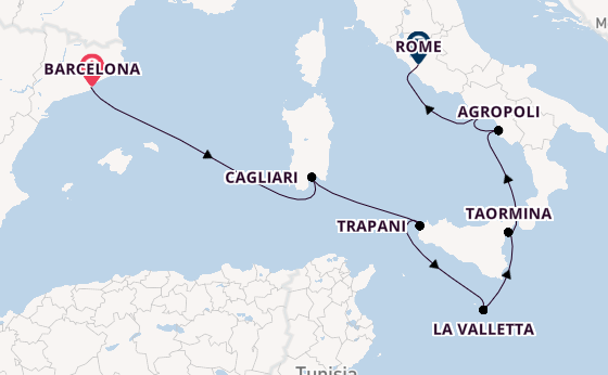 Westelijke Middellandse Zee vanaf Barcelona, Spanje met de Silver Ray