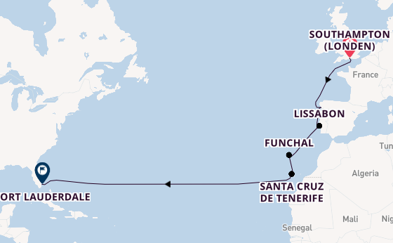trans-Atlantisch vanaf Southampton (Londen), Engeland met de Sky Princess