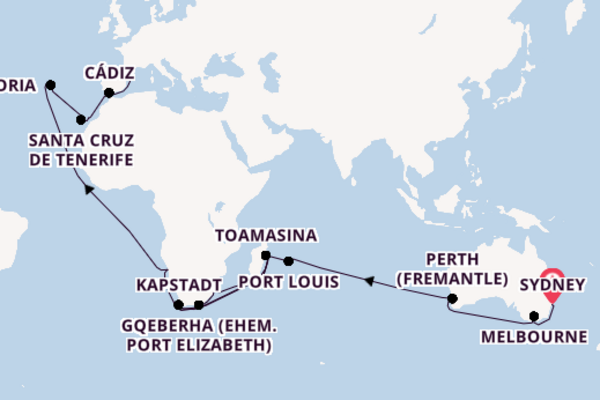 Afrika ab Sydney, Australien auf der Costa Deliziosa