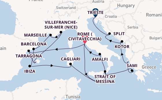 Western Mediterranean from Rome (Civitavecchia), Italy with the Queen Victoria