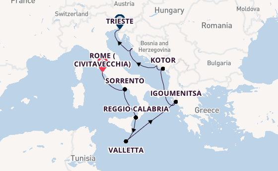 Mediterranean Sea from Rome (Civitavecchia), Italy with the Seven Seas Prestige