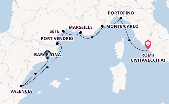 Westliches Mittelmeer ab Civitavecchia (Rom), Italien auf der Seabourn Ovation
