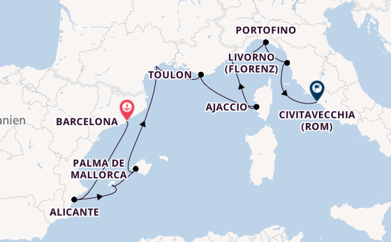 Westliches Mittelmeer ab Barcelona, Spanien auf der Marina