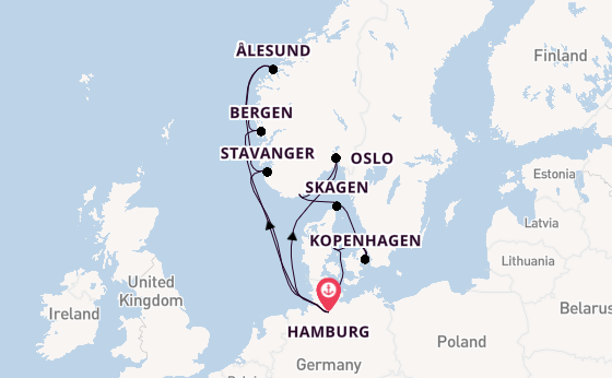 Noorwegen vanaf Hamburg, Duitsland met AIDAnova