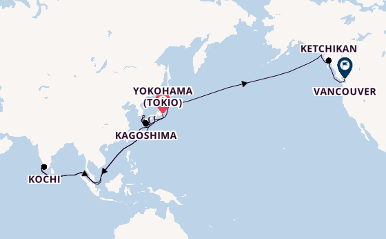 Transpazifik ab Yokohama (Tokio), Japan auf der Silver Moon