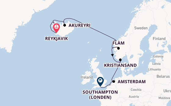 Noorwegen vanaf Reykjavik, IJsland met de Norwegian Prima