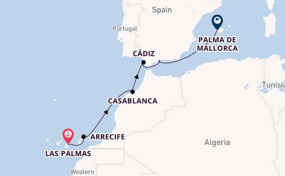 Westelijke Middellandse Zee vanaf Las Palmas, Gran Canaria, Spanje met AIDAblu