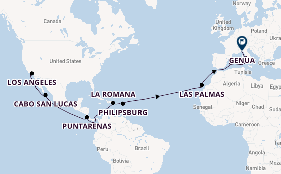 trans-Atlantisch vanaf Los Angeles, Verenigde Staten met de MSC Magnifica