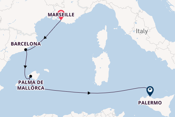 Western Mediterranean from Marseille, France with the Costa Toscana