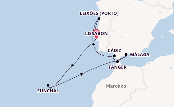 Portugal ab Lissabon, Portugal auf der Silver Ray