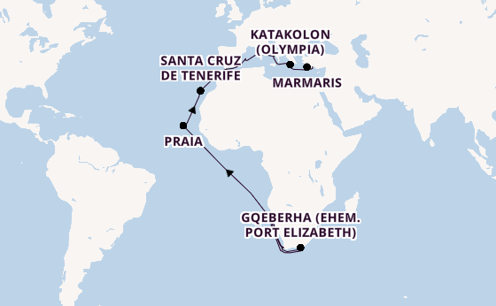 Mittelmeer ab Kapstadt, Südafrika auf AIDAblu