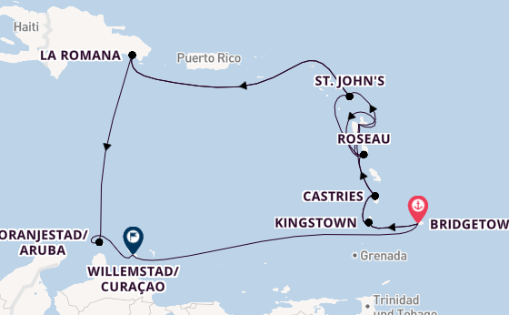 Südliche Karibik ab Bridgetown, Barbados auf AIDAperla