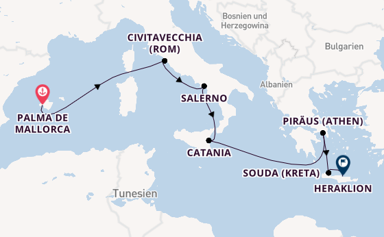 Mein Schiff 5 - Im Rhythmus der Wellen von Mallorca nach Kreta