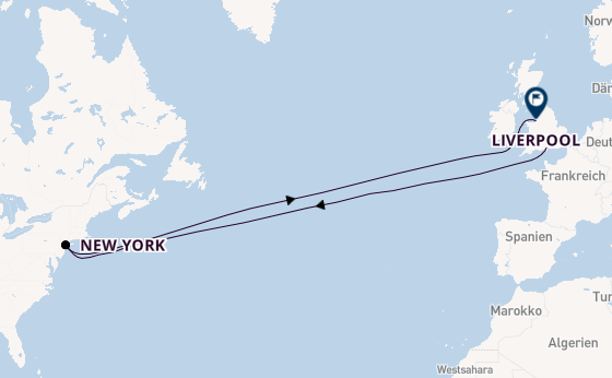 Transatlantik ab Southampton, Großbritannien auf der Queen Mary 2
