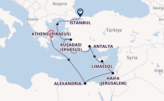 Eastern Mediterranean from Athens (Piraeus), Greece with the Seven Seas Voyager