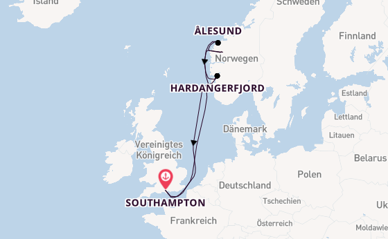 Norwegen ab Southampton, Großbritannien auf der Arvia