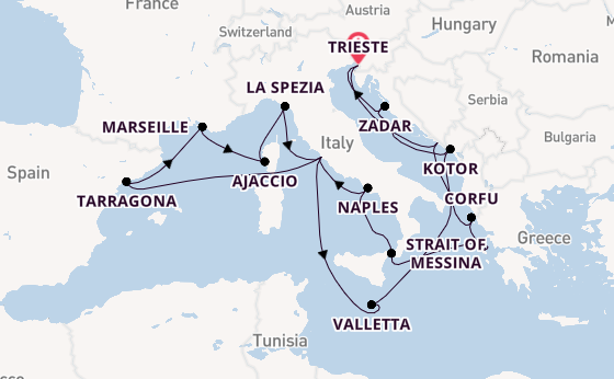 Mediterranean Sea from Trieste, Italy with the Queen Elizabeth