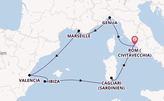 Westliches Mittelmeer ab Civitavecchia (Rom), Italien auf der MSC Musica