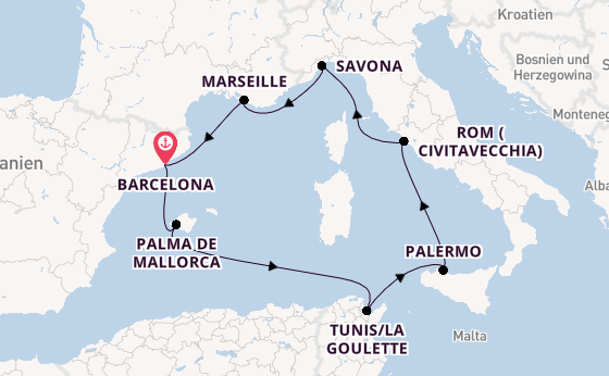 Westliches Mittelmeer ab Barcelona, Spanien auf der Costa Toscana