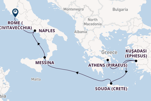 Mediterranean Sea from Athens (Piraeus), Greece with the Viking Lyra
