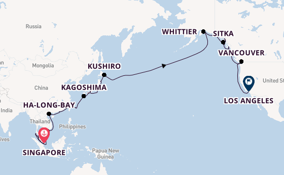 Transpacifisch vanaf Singapore, Singapore met de Coral Princess