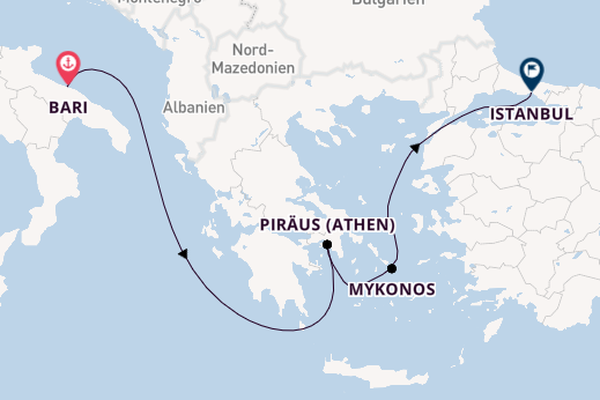 Mittelmeer ab Bari, Italien auf der MSC Orchestra 