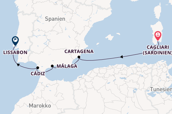 Westliches Mittelmeer ab Cagliari (Sardinien), Italien auf der Silver Dawn