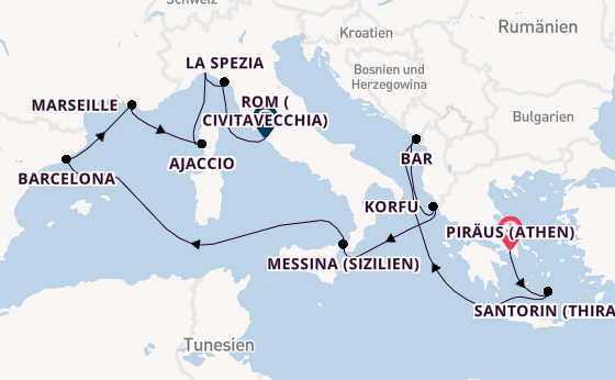 Mittelmeer ab Piräus (Athen), Griechenland auf der Sun Princess