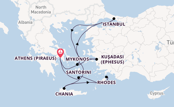 Eastern Mediterranean from Athens (Piraeus), Greece with the Scarlet Lady