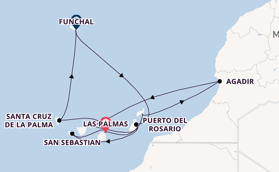 Canarische Eilanden vanaf Las Palmas, Gran Canaria, Spanje met AIDAblu