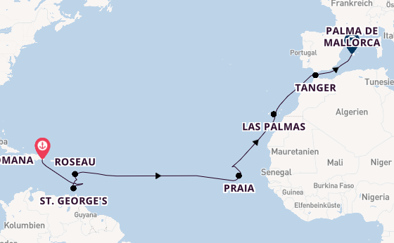 Karibik ab La Romana, Dominikanische Republik auf der Mein Schiff 3