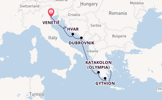 Oostelijke Middellandse Zee vanaf Venetië, Italië met de Silver Nova