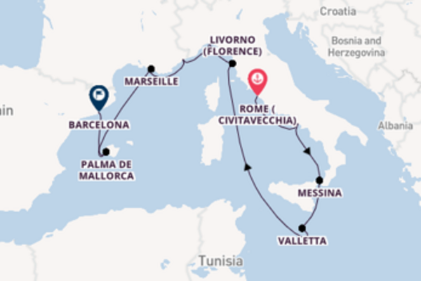 11 day expedition from Rome (Civitavecchia) to Barcelona