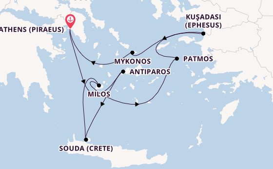 Eastern Mediterranean from Athens (Piraeus), Greece with the Silver Ray