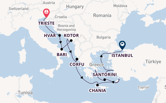 Eastern Mediterranean from Trieste, Italy with the Allura