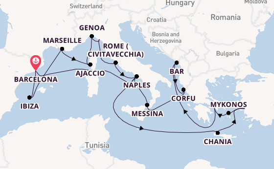 Mediterranean from Barcelona, Spain with the Sun Princess