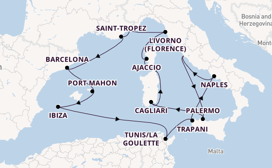 Western Mediterranean from Rome (Civitavecchia), Italy with the EXPLORA VI